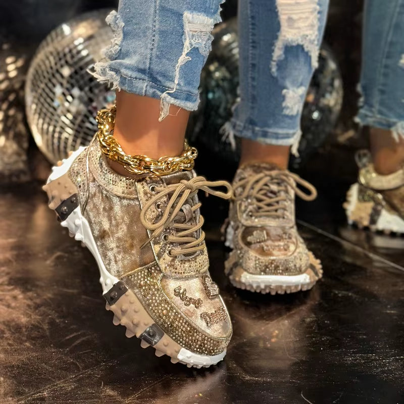 Women Contour Crystal Suede Sneakers – Luxury Casual Sport Shoes