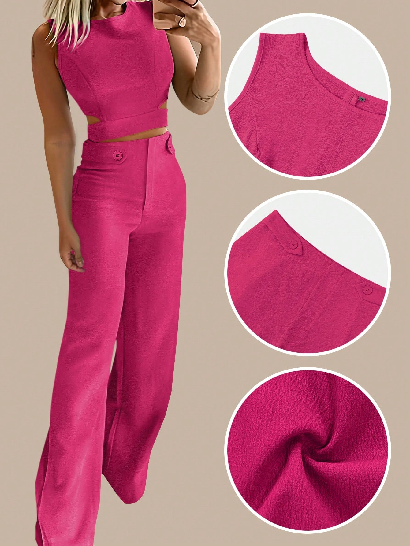 Women Contour Elegant Two-Piece Pants Set – Sleeveless Top & Wide-Leg Pants SHEIN