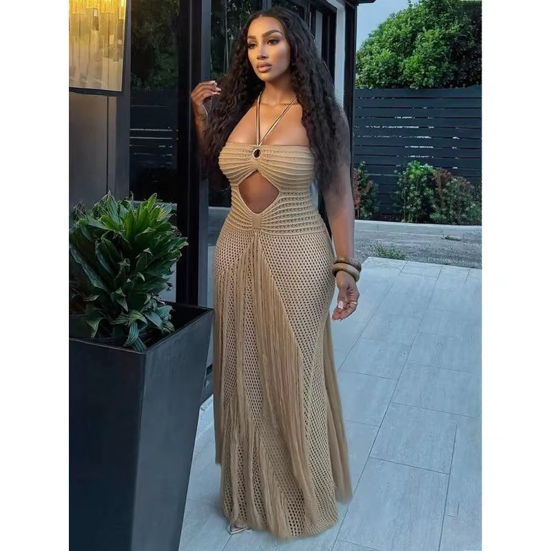 Women Contour Crochet Cut-Out Maxi Dress – Elegant Vacation Dress