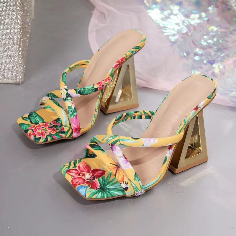 Women Contour Floral Square Toe Heels – Fashion Statement Sandals