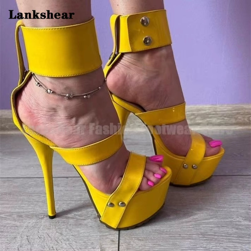Women Contour Patent Platform Stiletto Sandals – Luxury High Heel
