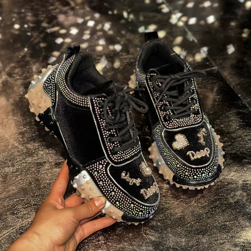 Women Contour Crystal Suede Sneakers – Luxury Casual Sport Shoes