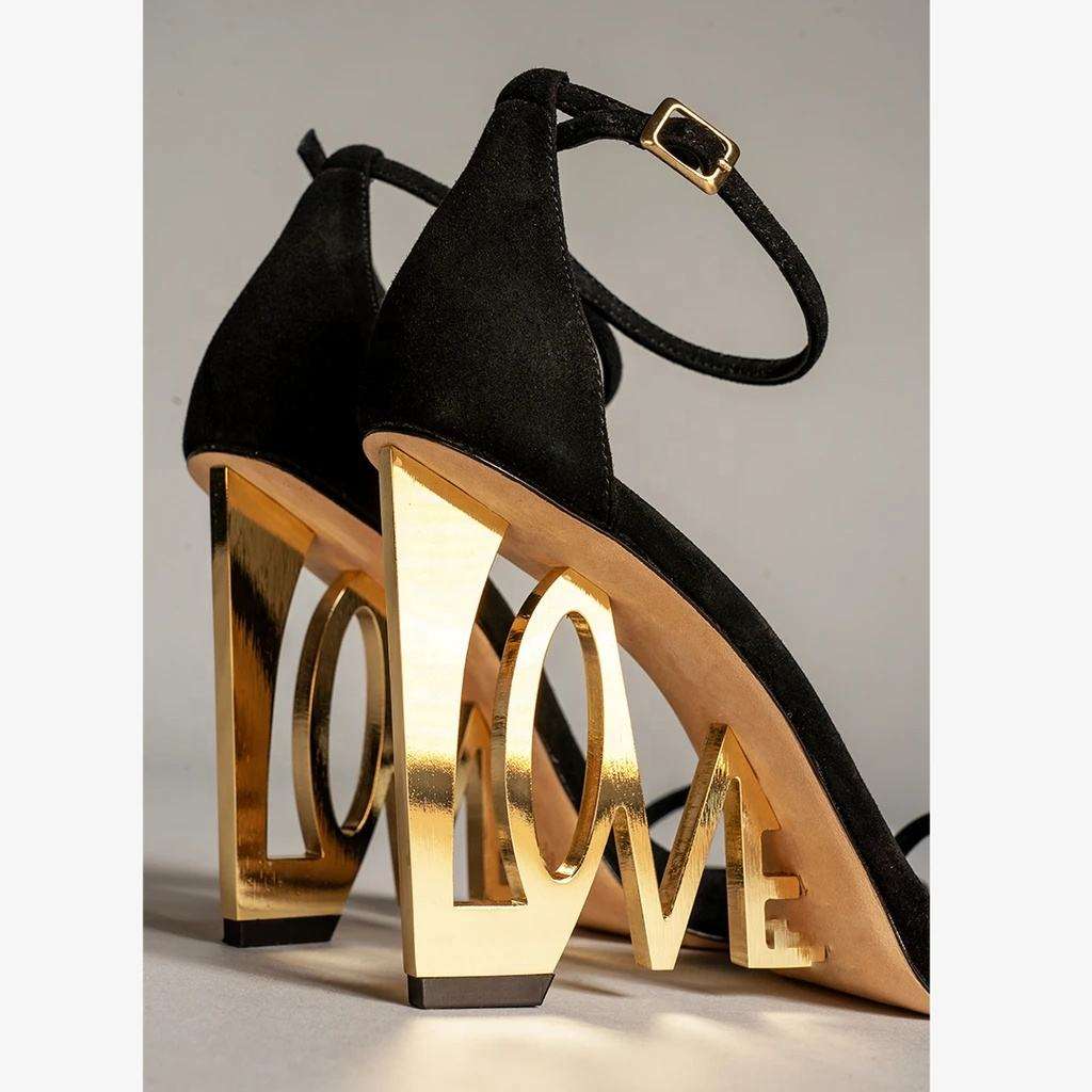 Women Contour LOVE Letter Metal Heel Sandals – Luxury Strap Heels Argie Noir