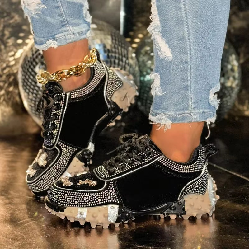 Women Contour Crystal Suede Sneakers – Luxury Casual Sport Shoes