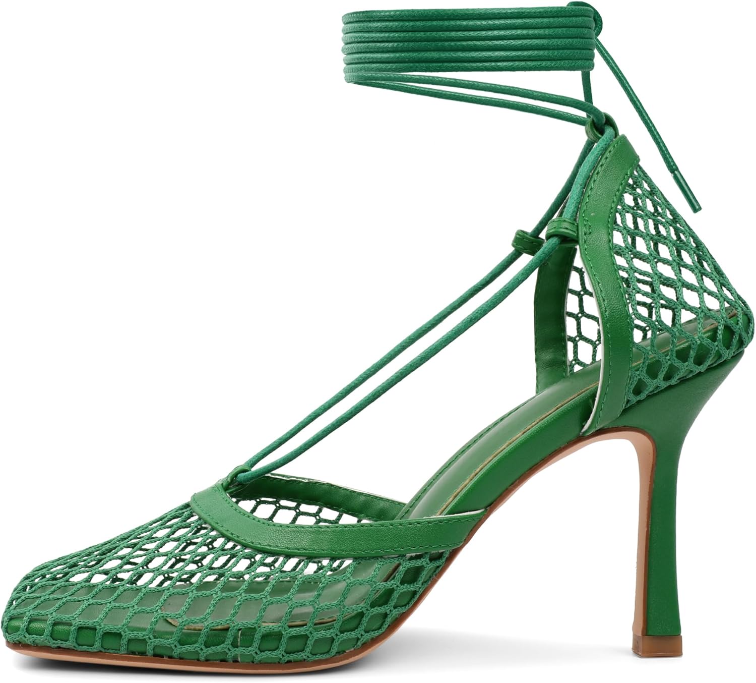 Women Contour Mesh Lace-Up Stiletto Heels – Square Toe Sandals