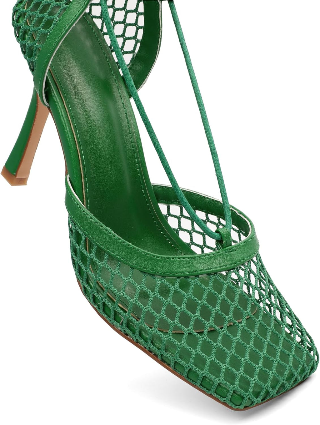 Women Contour Mesh Lace-Up Stiletto Heels – Square Toe Sandals