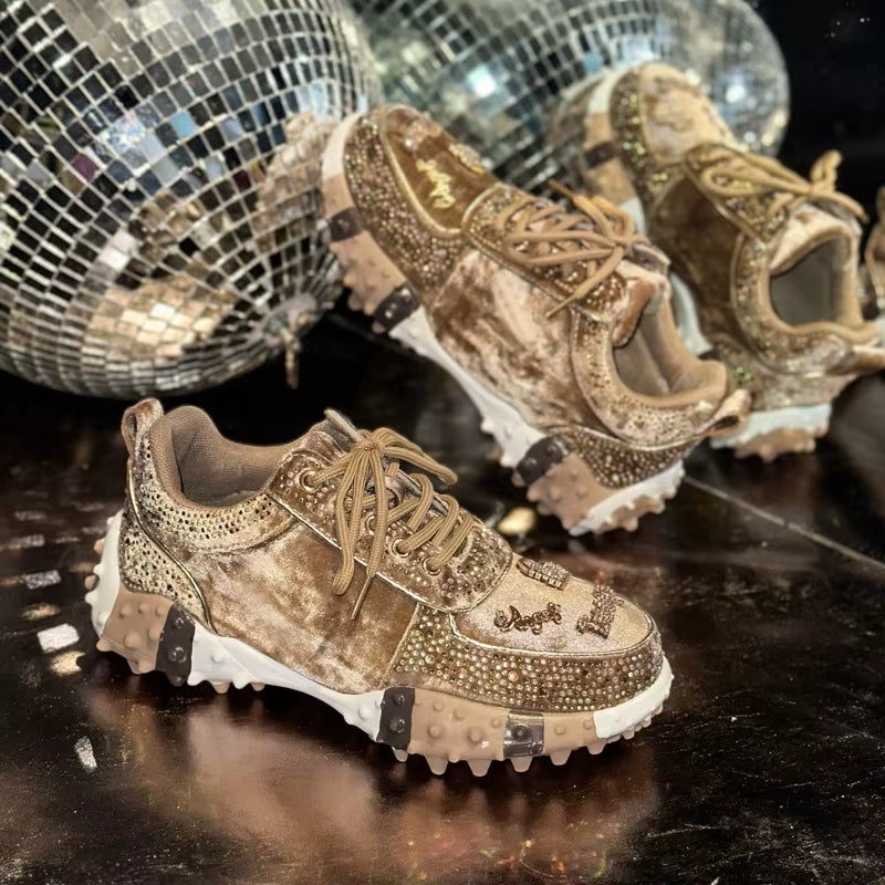 Women Contour Crystal Suede Sneakers – Luxury Casual Sport Shoes