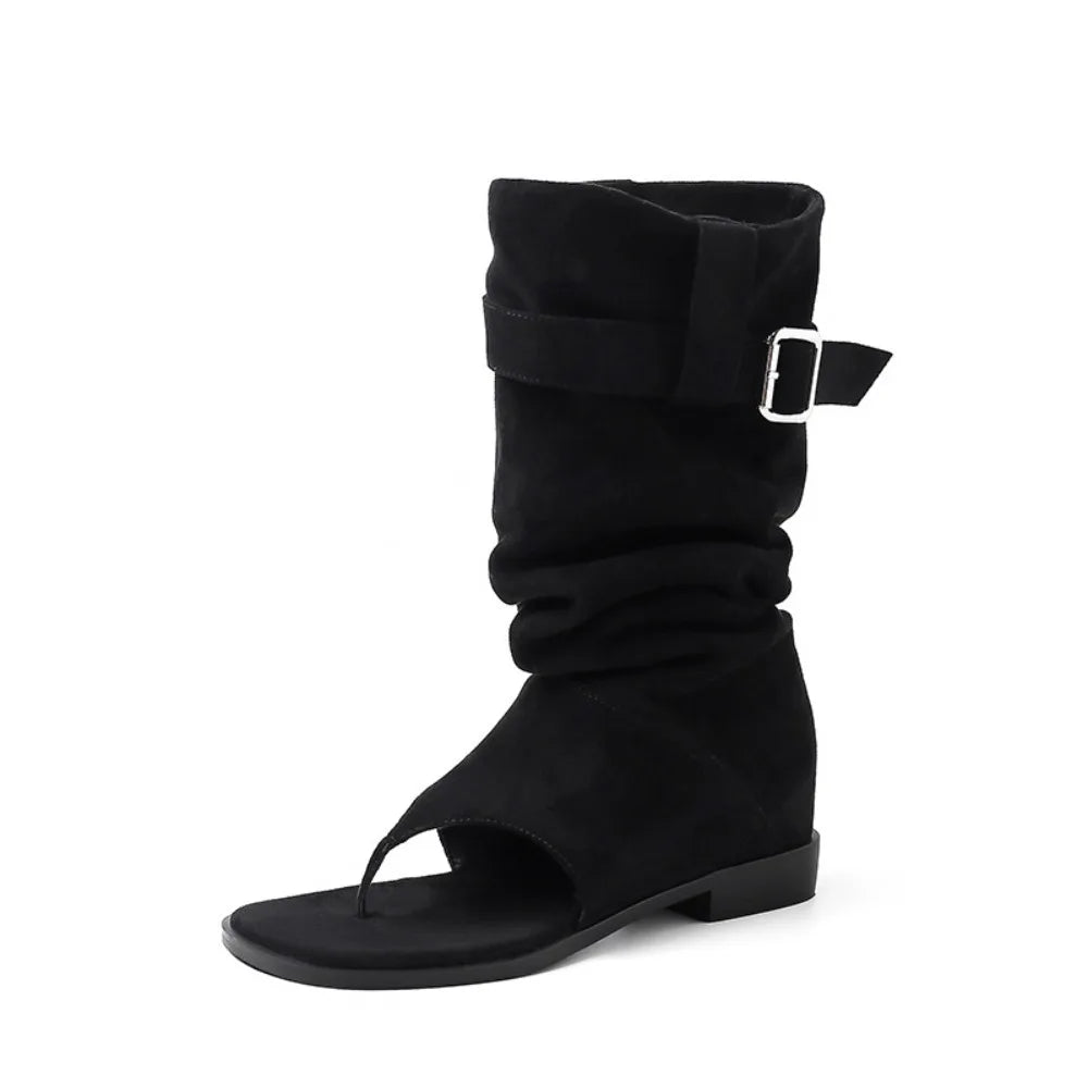 Women Contour Buckle Strap Sandal Boots – Open Toe Fashion Shoes