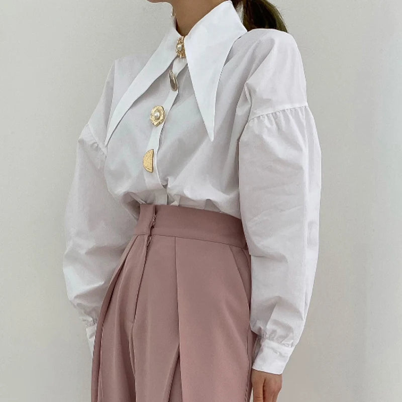 Women Contour Elegant Pointed Collar Blouse – Long Sleeve Office Shirt