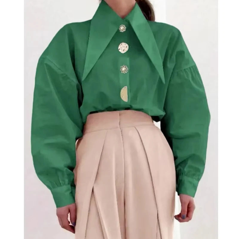 Women Contour Elegant Pointed Collar Blouse – Long Sleeve Office Shirt