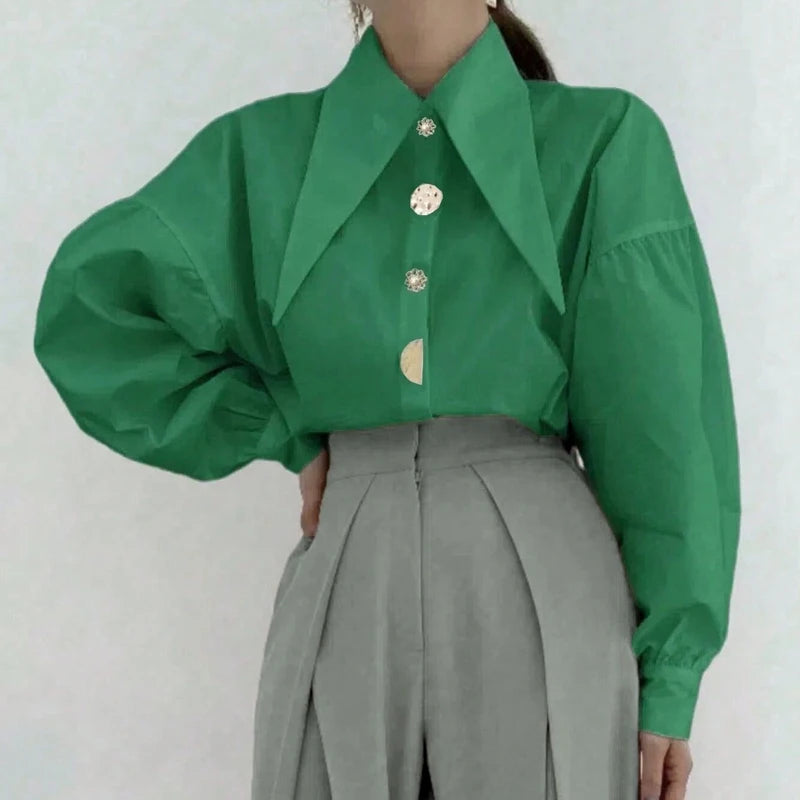 Women Contour Elegant Pointed Collar Blouse – Long Sleeve Office Shirt