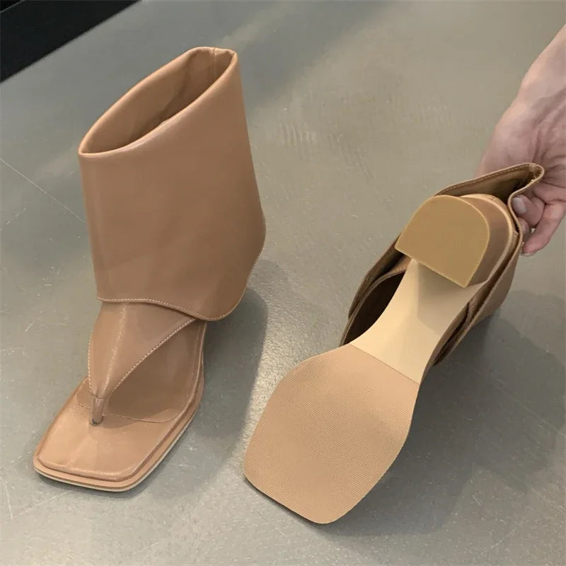 Eilyken New Summer Clip Toe Square Low Heels Woman Boot Sandals Concise Party Dress Shoes Fashion Flip Flops Zapatos De Mujer