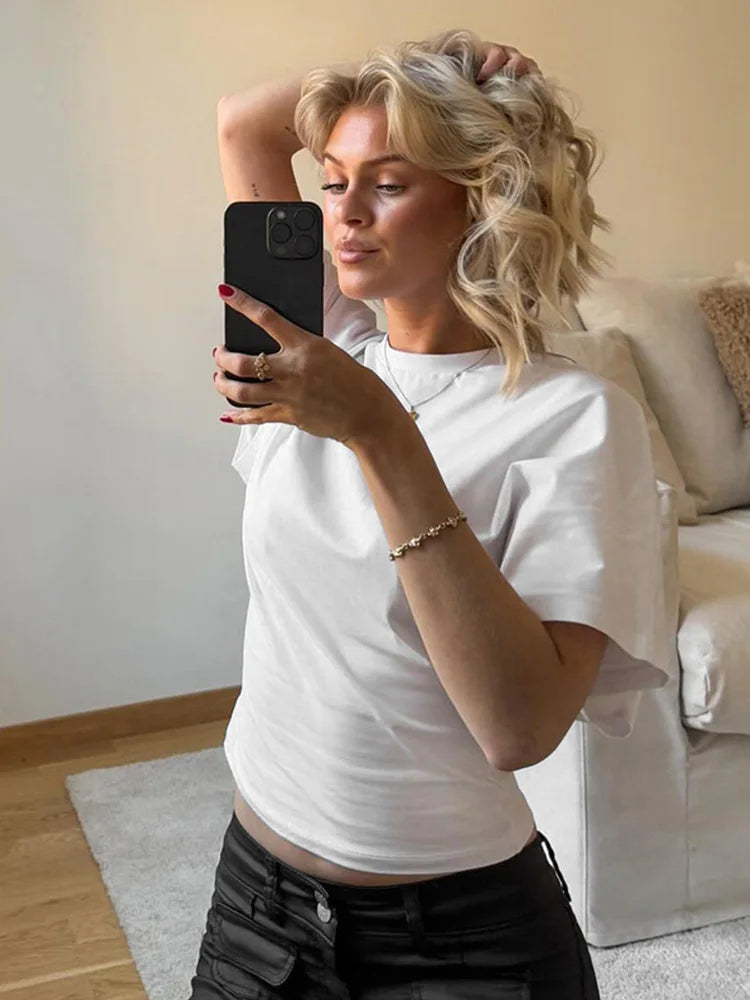 Women Contour Cropped Fitted T-Shirt – Casual O-Neck Top
