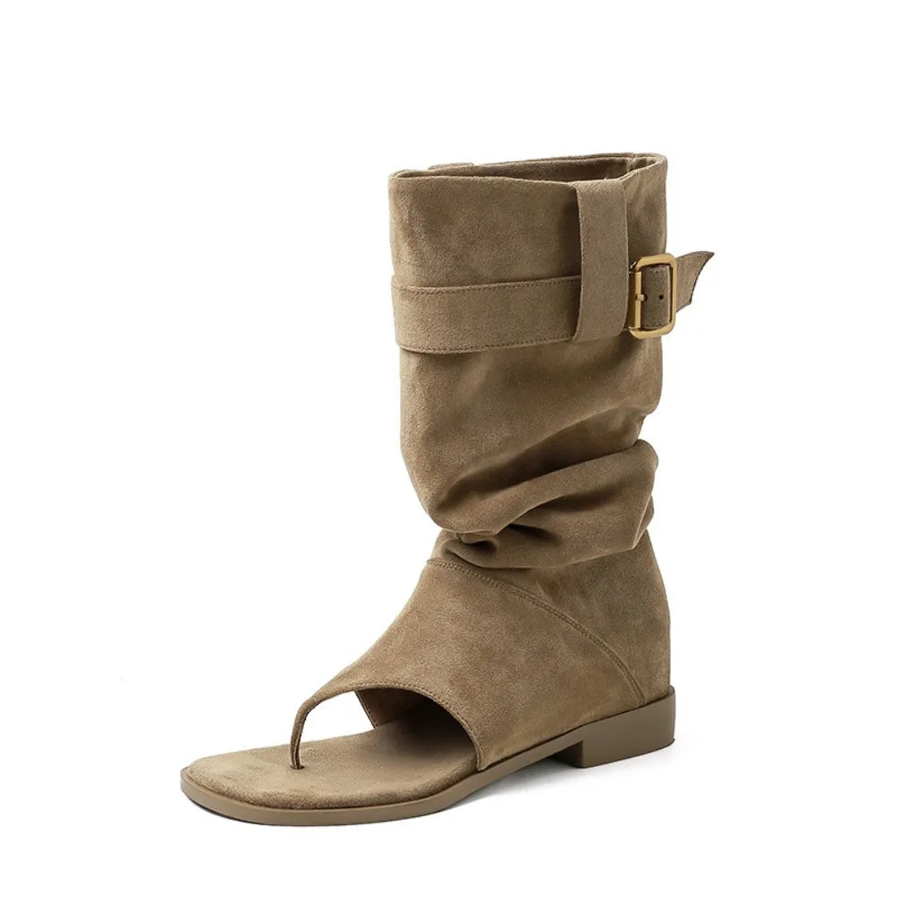 Women Contour Buckle Strap Sandal Boots – Open Toe Fashion Shoes