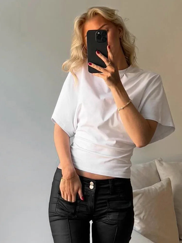 Women Contour Cropped Fitted T-Shirt – Casual O-Neck Top