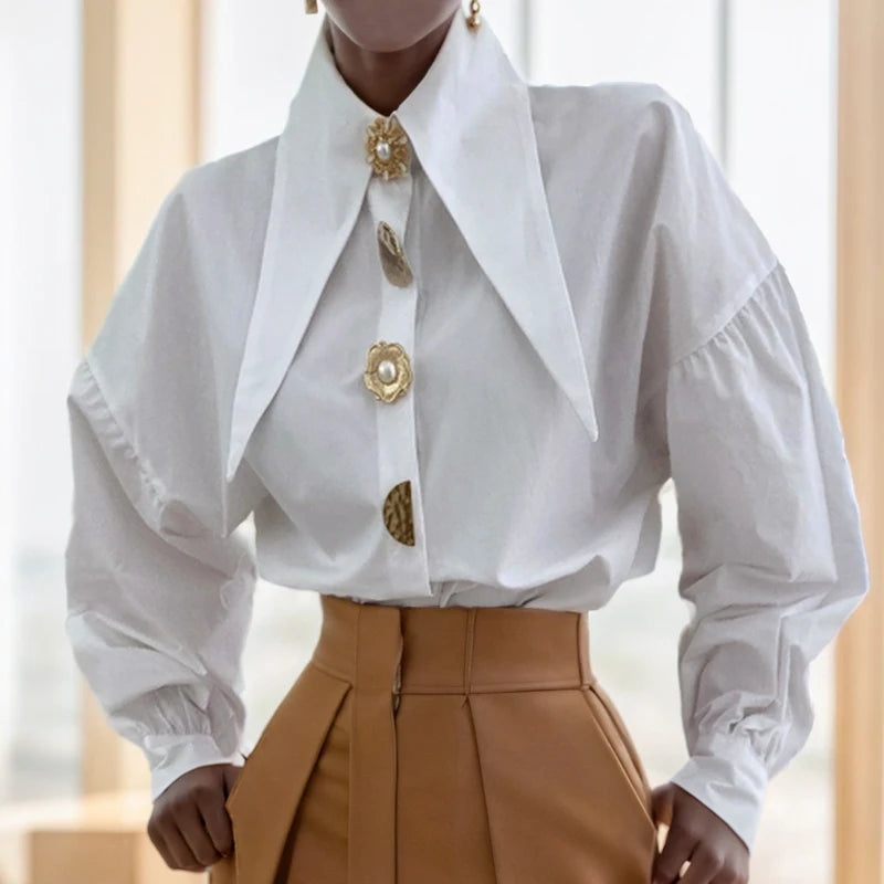 Women Contour Elegant Pointed Collar Blouse – Long Sleeve Office Shirt