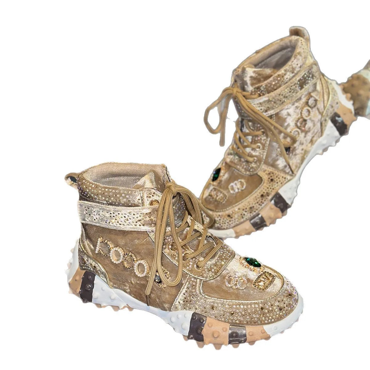 Women Contour Crystal High-Top Sneakers – Thick Sole Fashion Trainers