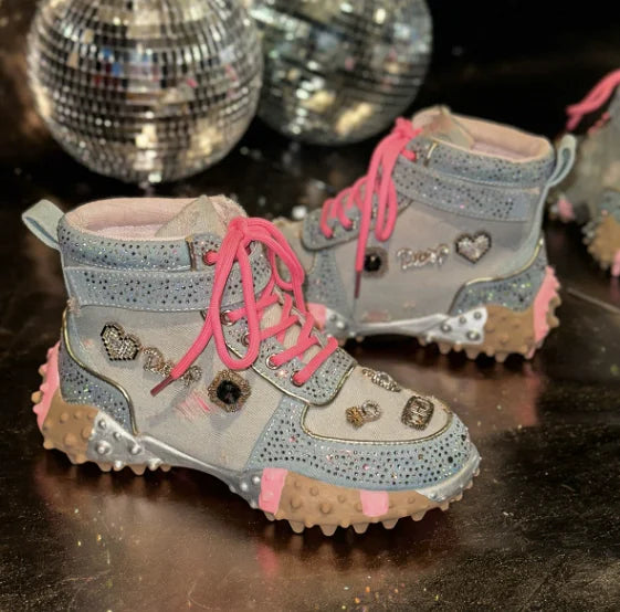 Women Contour Crystal High-Top Sneakers – Thick Sole Fashion Trainers