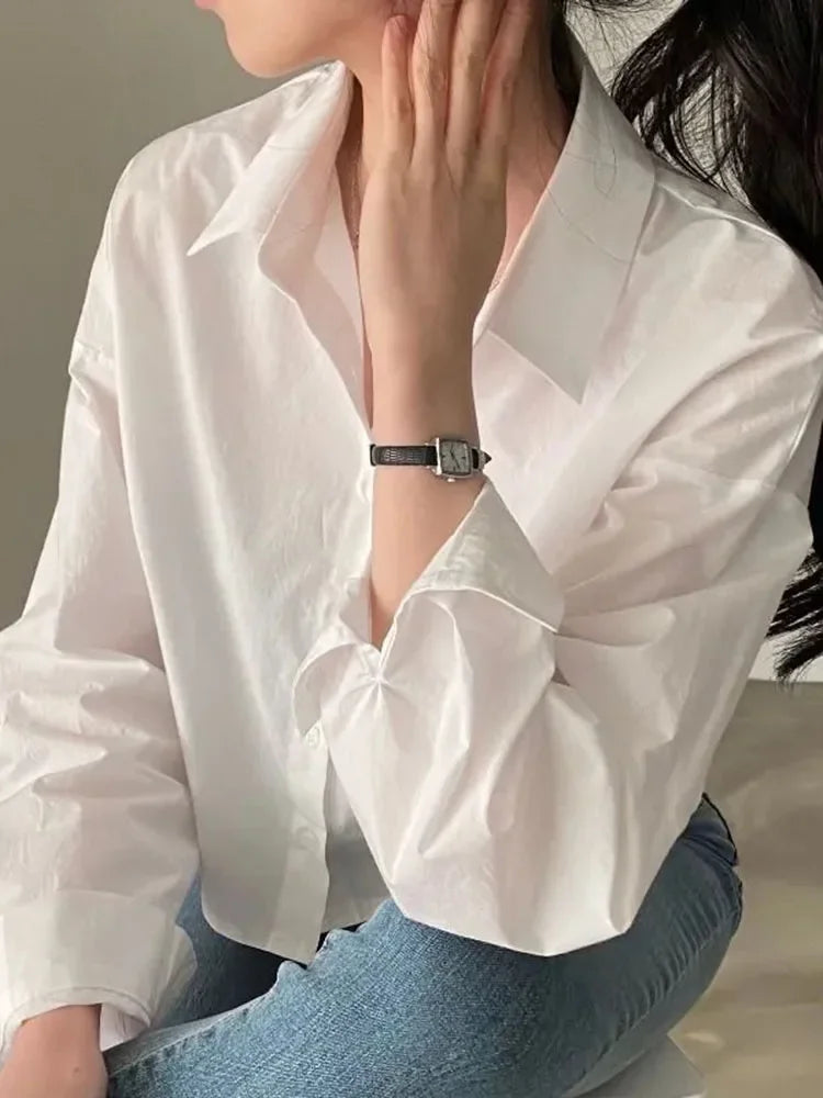 Women Contour Back Slit Cropped Blouse – Elegant Long Sleeve Shirt