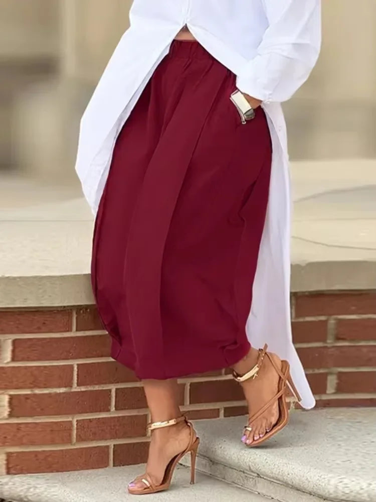 Women Contour Wide-Leg Cropped Pants – Elastic Waist Summer Trousers