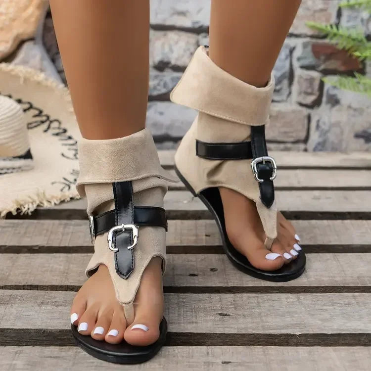 Women Contour Buckle Strap Gladiator Sandals – Clip Toe Casual Flat Sandals