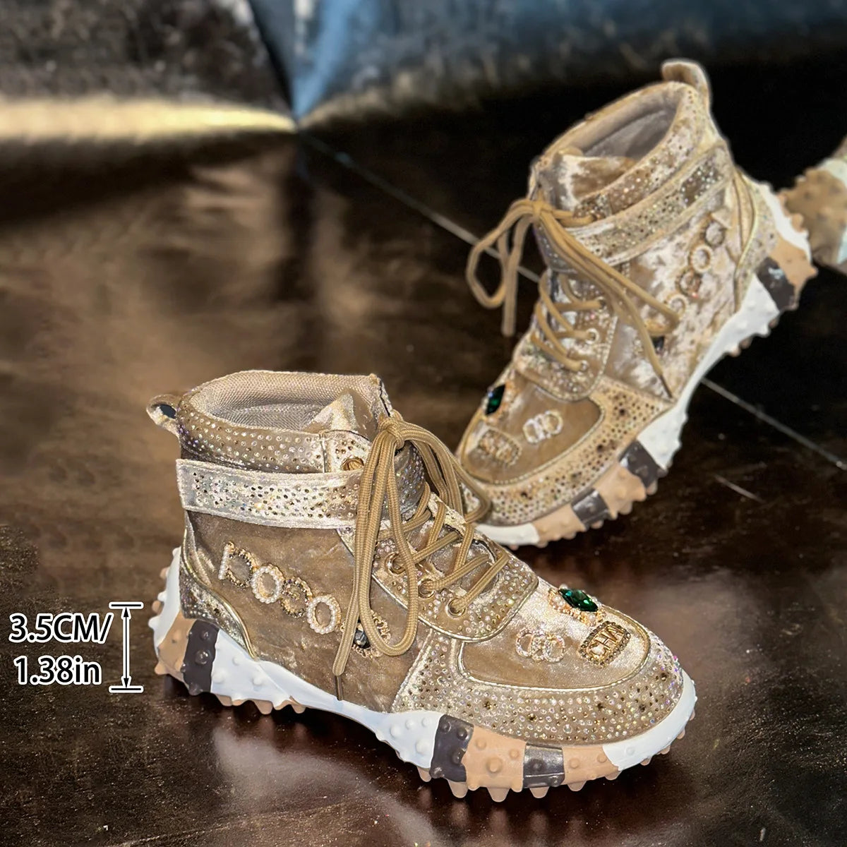 Women Contour Crystal High-Top Sneakers – Thick Sole Fashion Trainers