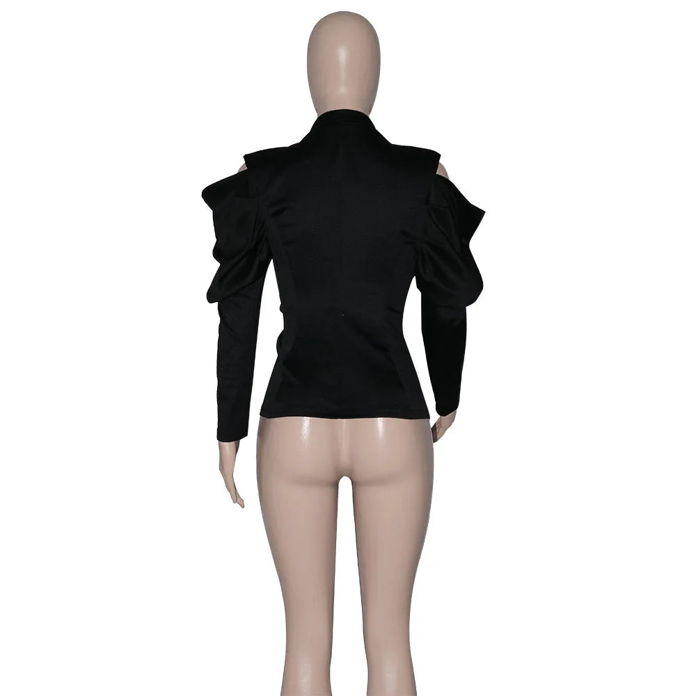 Autumn New Fashion American Women'S Solid Color Casual Trendy Loose Long Puff Sleeve Turn-Down Collar Sexy Suit Blazers Female