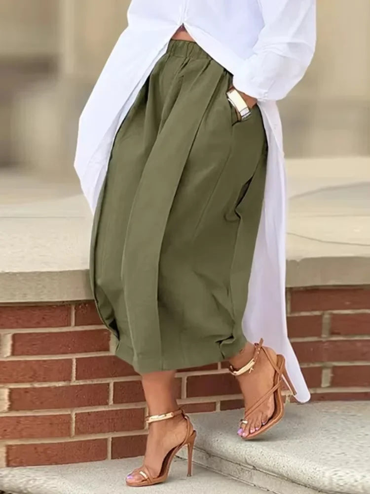 Women Contour Wide-Leg Cropped Pants – Elastic Waist Summer Trousers
