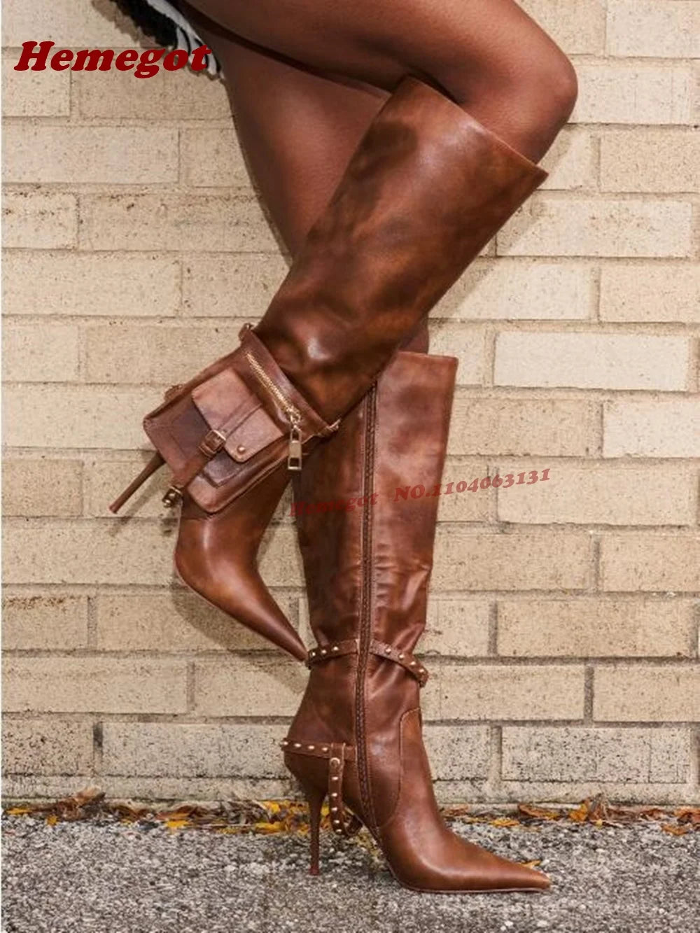 Women Contour Knee-High Stiletto Boots – Pointed Toe with Strap Pouch
