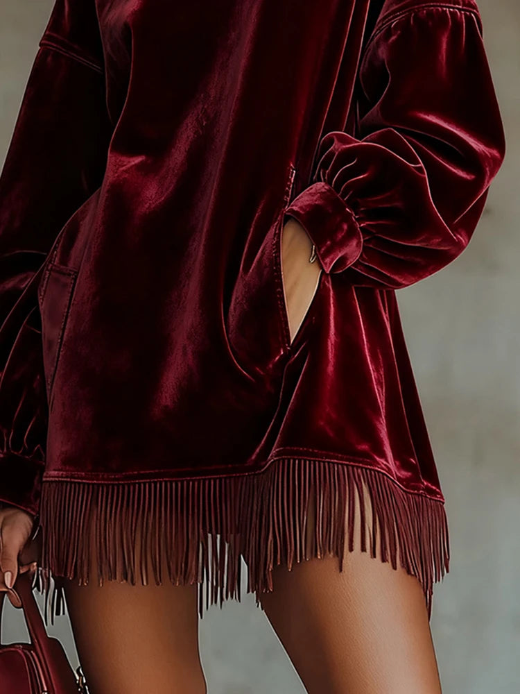 Women Contour Velvet High Neck Mini Dress – Elegant Long Sleeve Party Dress