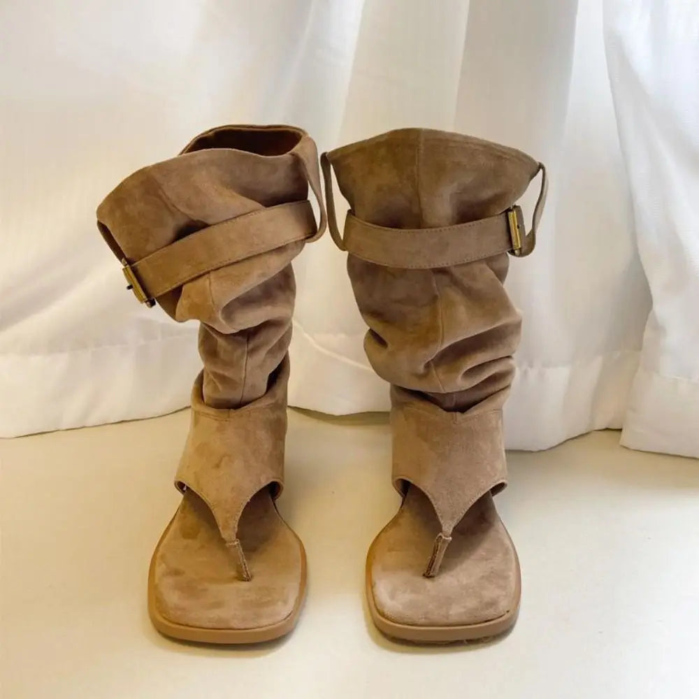 Women Contour Buckle Strap Sandal Boots – Open Toe Fashion Shoes