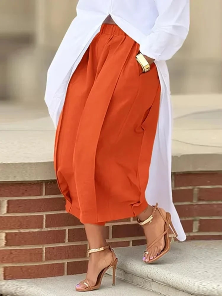 Women Contour Wide-Leg Cropped Pants – Elastic Waist Summer Trousers