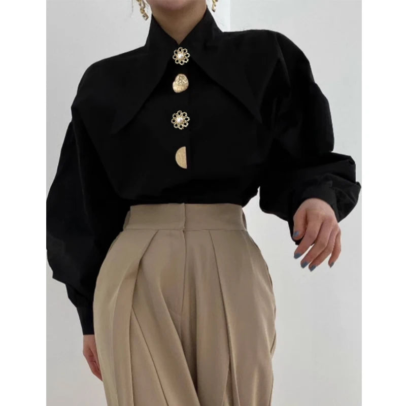 Women Contour Elegant Pointed Collar Blouse – Long Sleeve Office Shirt
