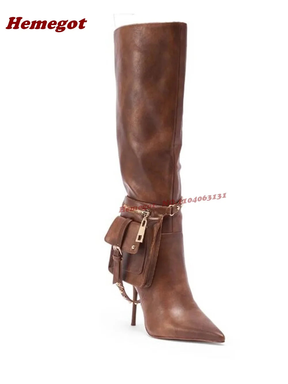Women Contour Knee-High Stiletto Boots – Pointed Toe with Strap Pouch