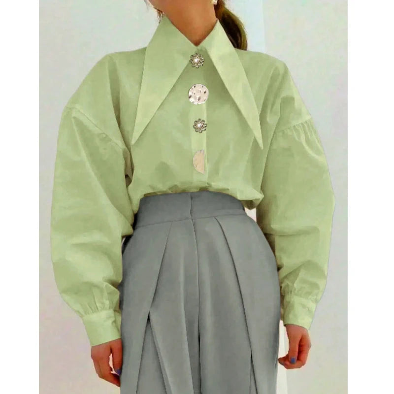 Women Contour Elegant Pointed Collar Blouse – Long Sleeve Office Shirt