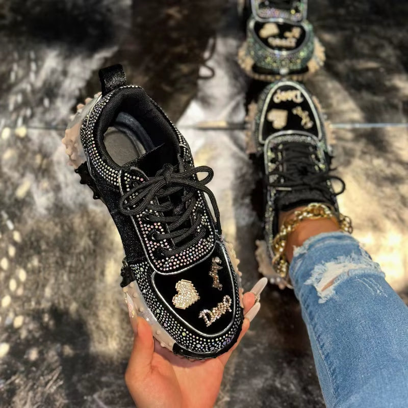 Women Contour Crystal Suede Sneakers – Luxury Casual Sport Shoes