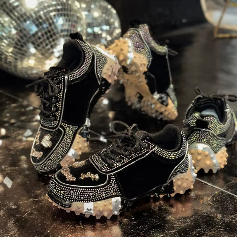 Women Contour Crystal Suede Sneakers – Luxury Casual Sport Shoes